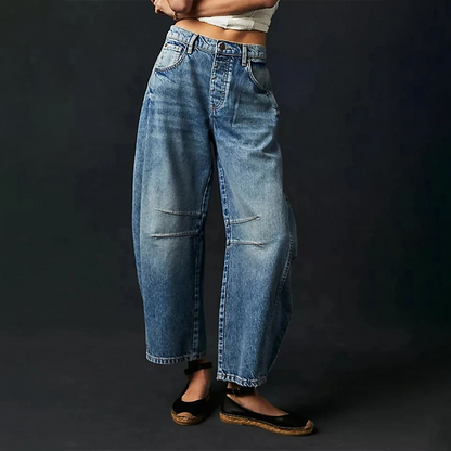 Dames Wijde Jeans Lang Relaxte Pasvorm Katoen