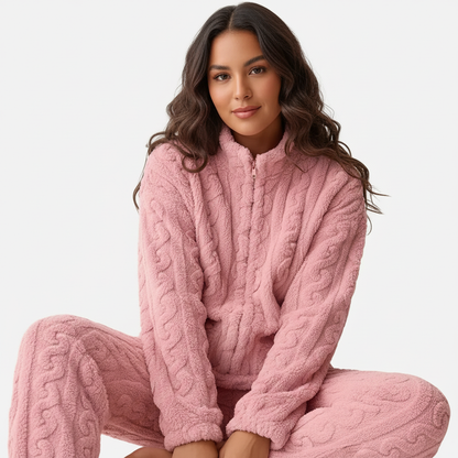 Dames fleece onesie pyjama met rits en lange mouwen