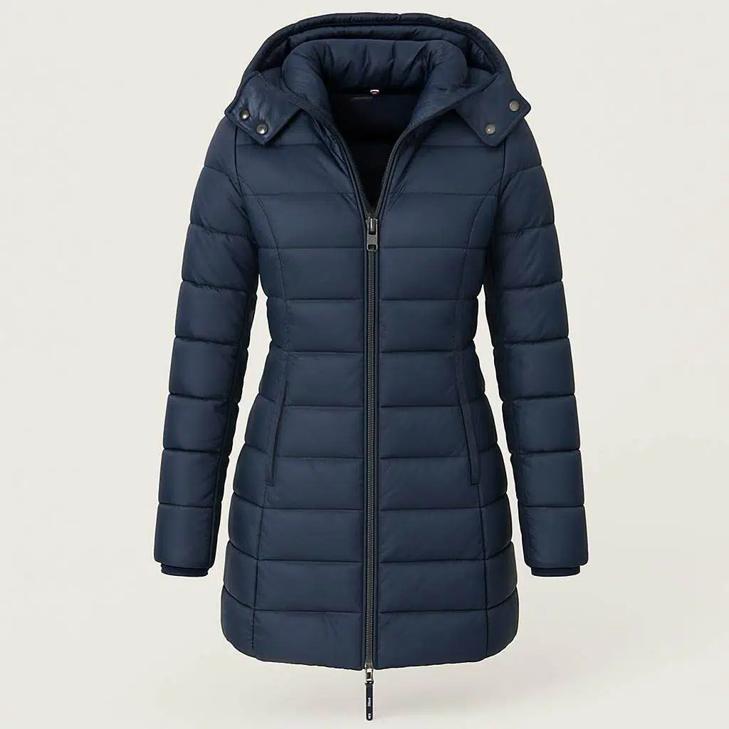Dames lange gewatteerde winterjas met capuchon
