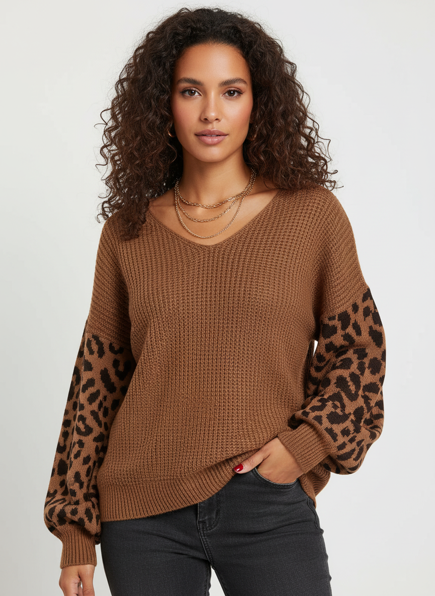 Dames trui met panterprint mouwen – Valentina