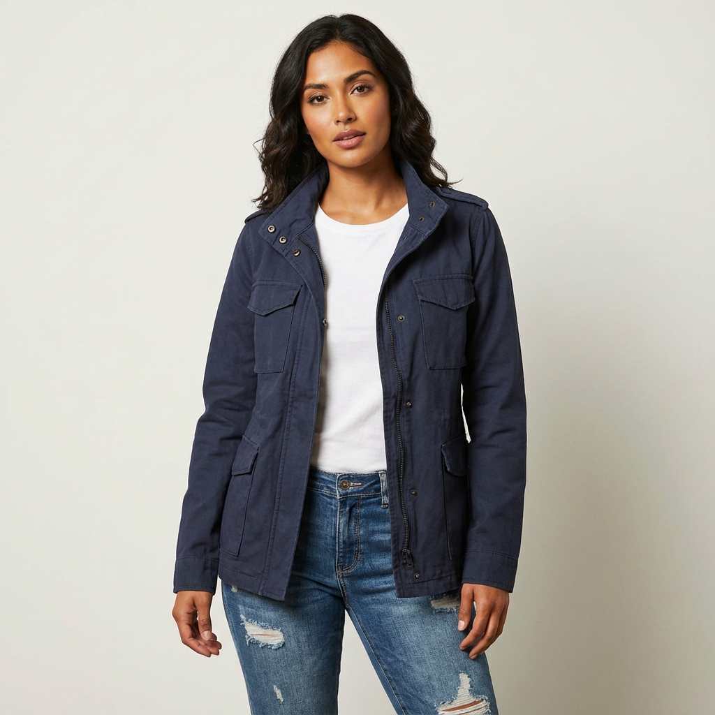 Dames utility jack met taille-accent en klepzakken