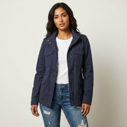 Dames utility jack met taille-accent en klepzakken