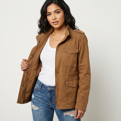 Dames utility jack met taille-accent en klepzakken
