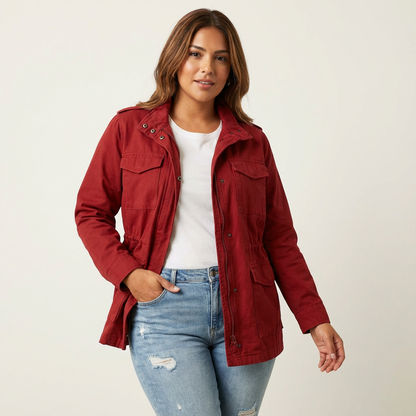 Dames utility jack met taille-accent en klepzakken