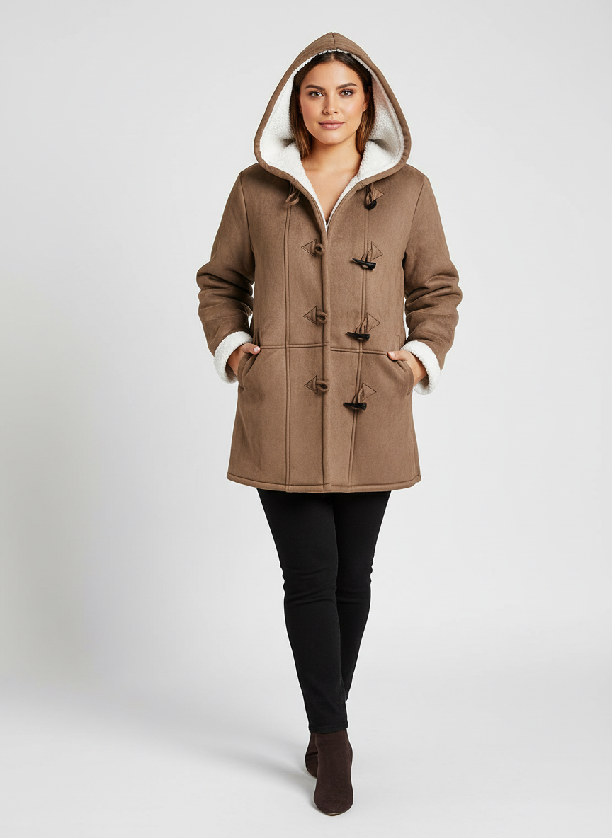 Dames winterjas met capuchon en teddy voering