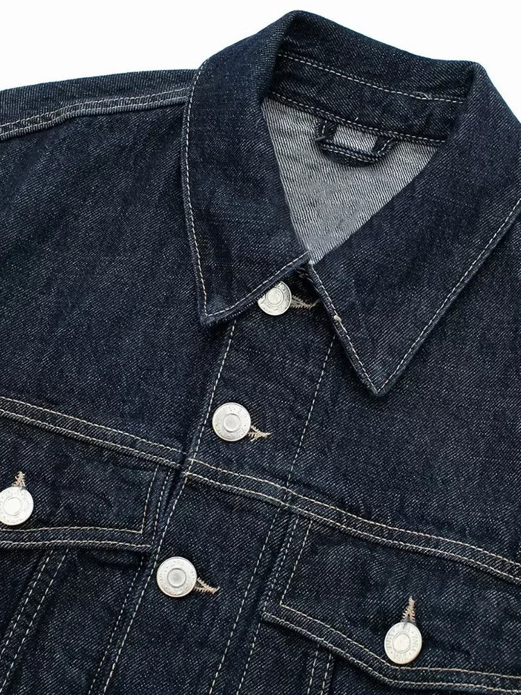 Denim Blauwe Spijkerjas Met Zakken En Vintage Reverskraag Voor Dames