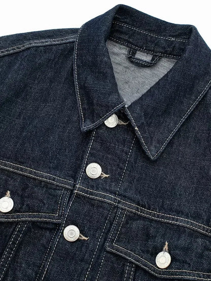 Denim Blauwe Spijkerjas Met Zakken En Vintage Reverskraag Voor Dames