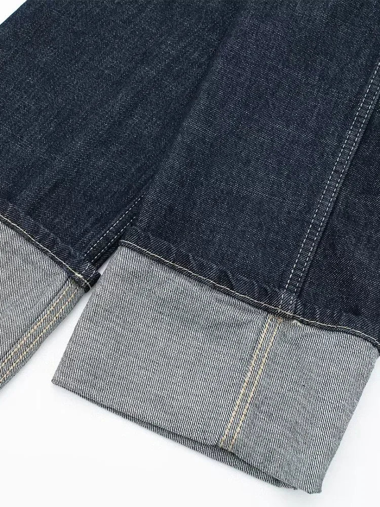 Denim Blauwe Spijkerjas Met Zakken En Vintage Reverskraag Voor Dames