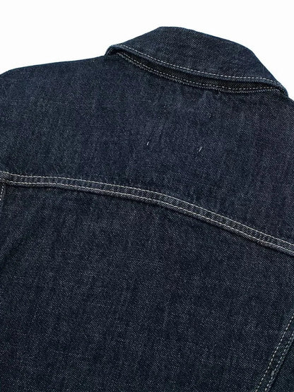 Denim Blauwe Spijkerjas Met Zakken En Vintage Reverskraag Voor Dames