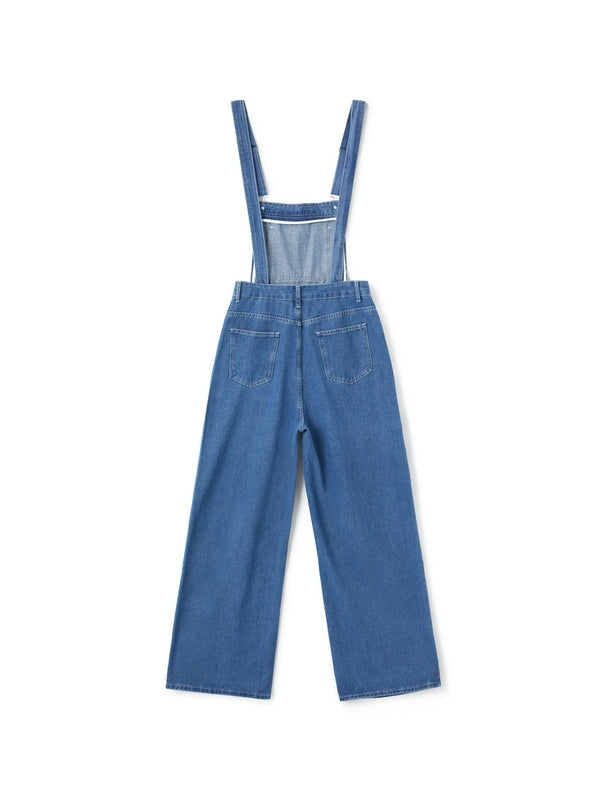 Denim tuinbroek met wijde pijpen en verstelbare bandjes