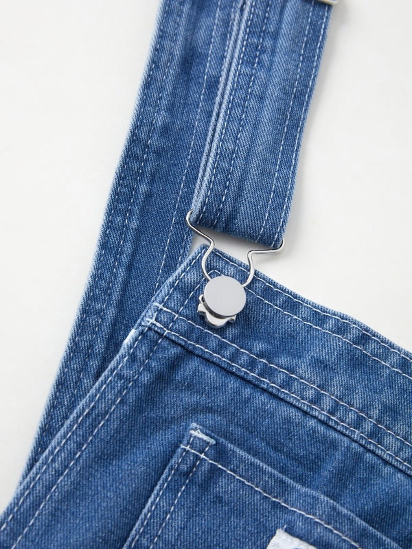 Denim tuinbroek met wijde pijpen en verstelbare bandjes