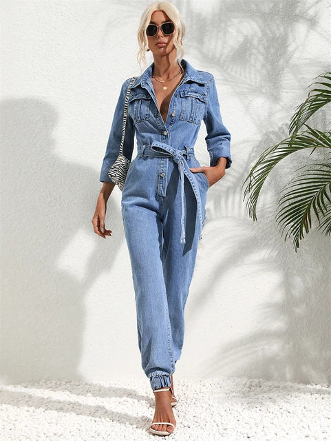 Selora Denim Utility Jumpsuit Dames