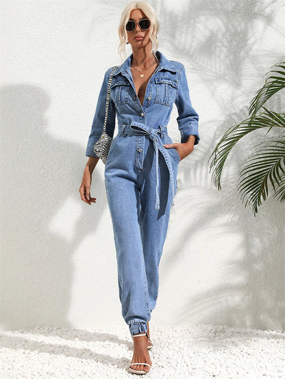 Selora Denim Utility Jumpsuit Dames
