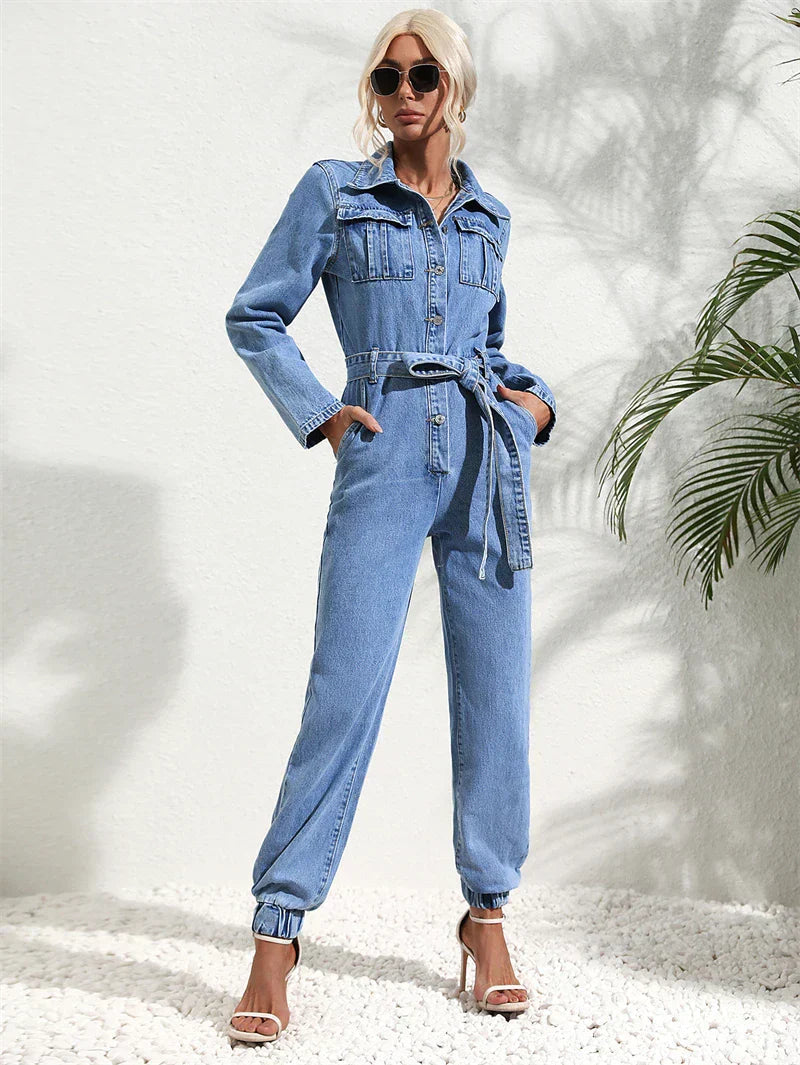 Selora Denim Utility Jumpsuit Dames