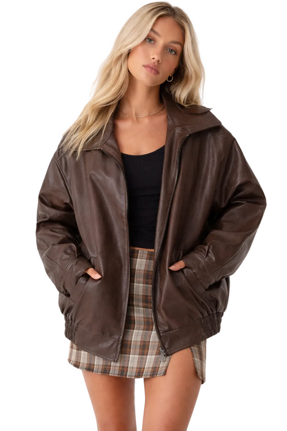 Donna Herfstzachte Leatherlook Oversized Jacket