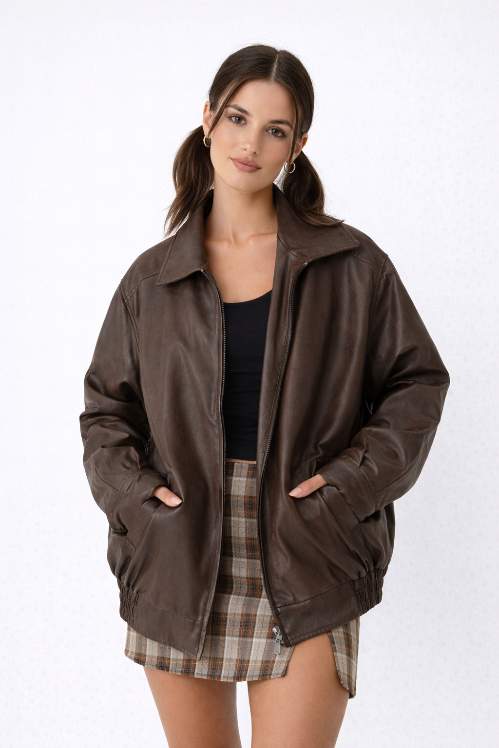 Donna Herfstzachte Leatherlook Oversized Jacket