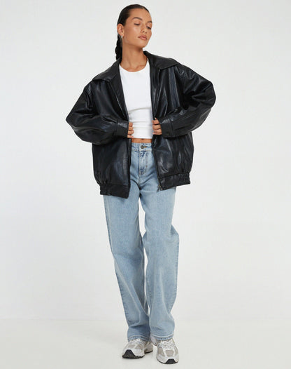 Donna Herfstzachte Leatherlook Oversized Jacket