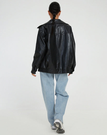 Donna Herfstzachte Leatherlook Oversized Jacket