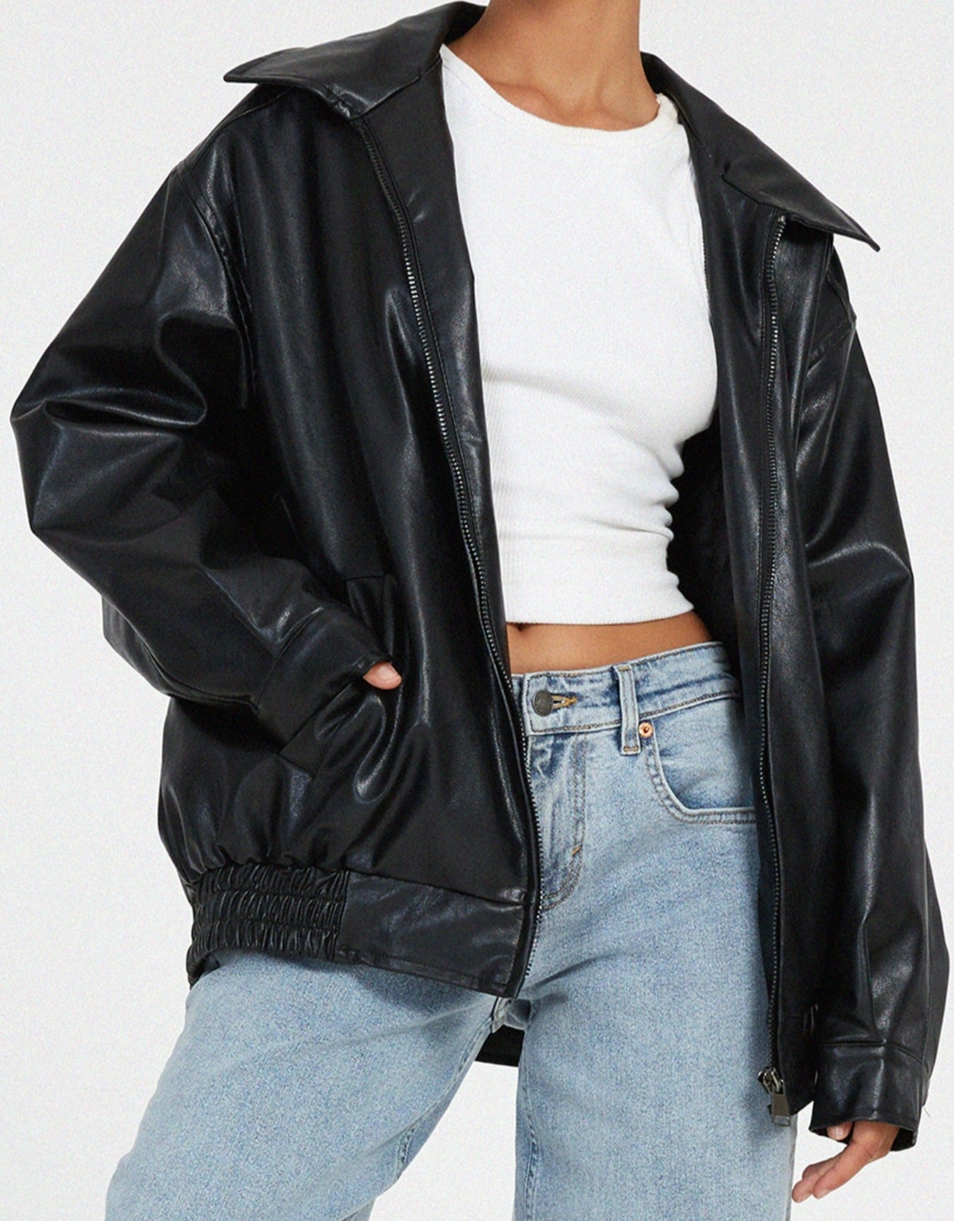 Donna Herfstzachte Leatherlook Oversized Jacket