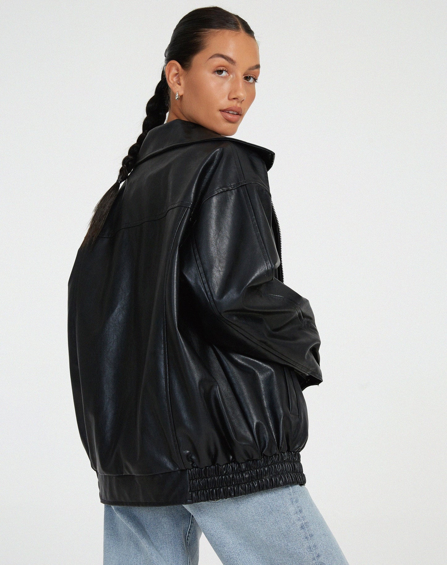 Donna Herfstzachte Leatherlook Oversized Jacket