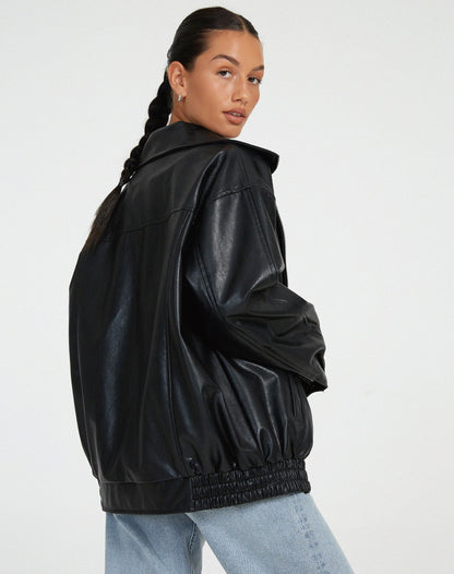 Donna Herfstzachte Leatherlook Oversized Jacket