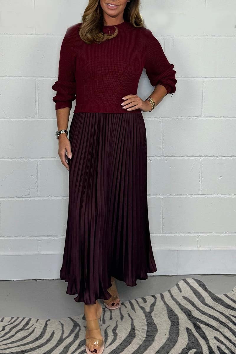 Elegant dames set met plissé rok en fijngebreide trui