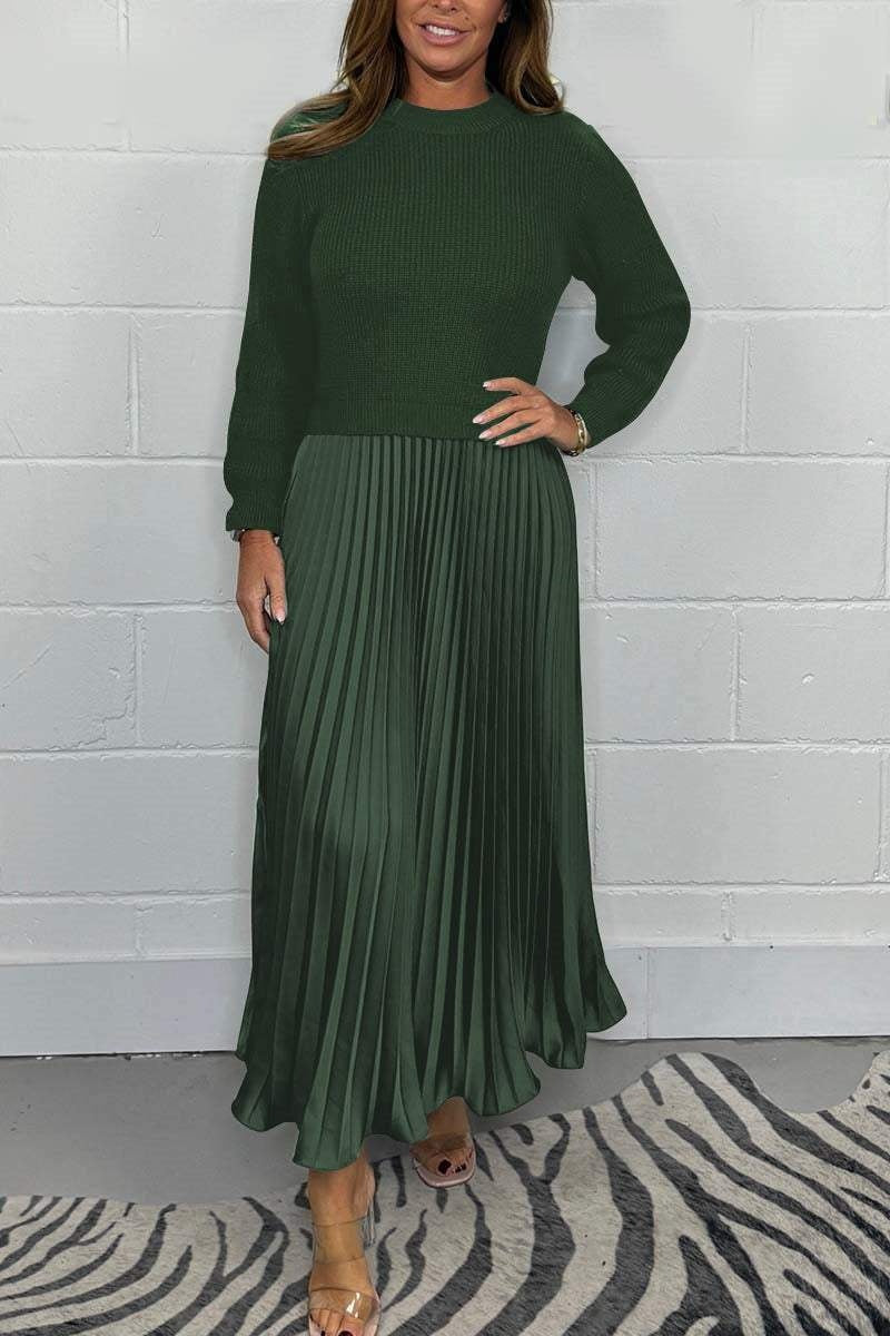 Elegant dames set met plissé rok en fijngebreide trui