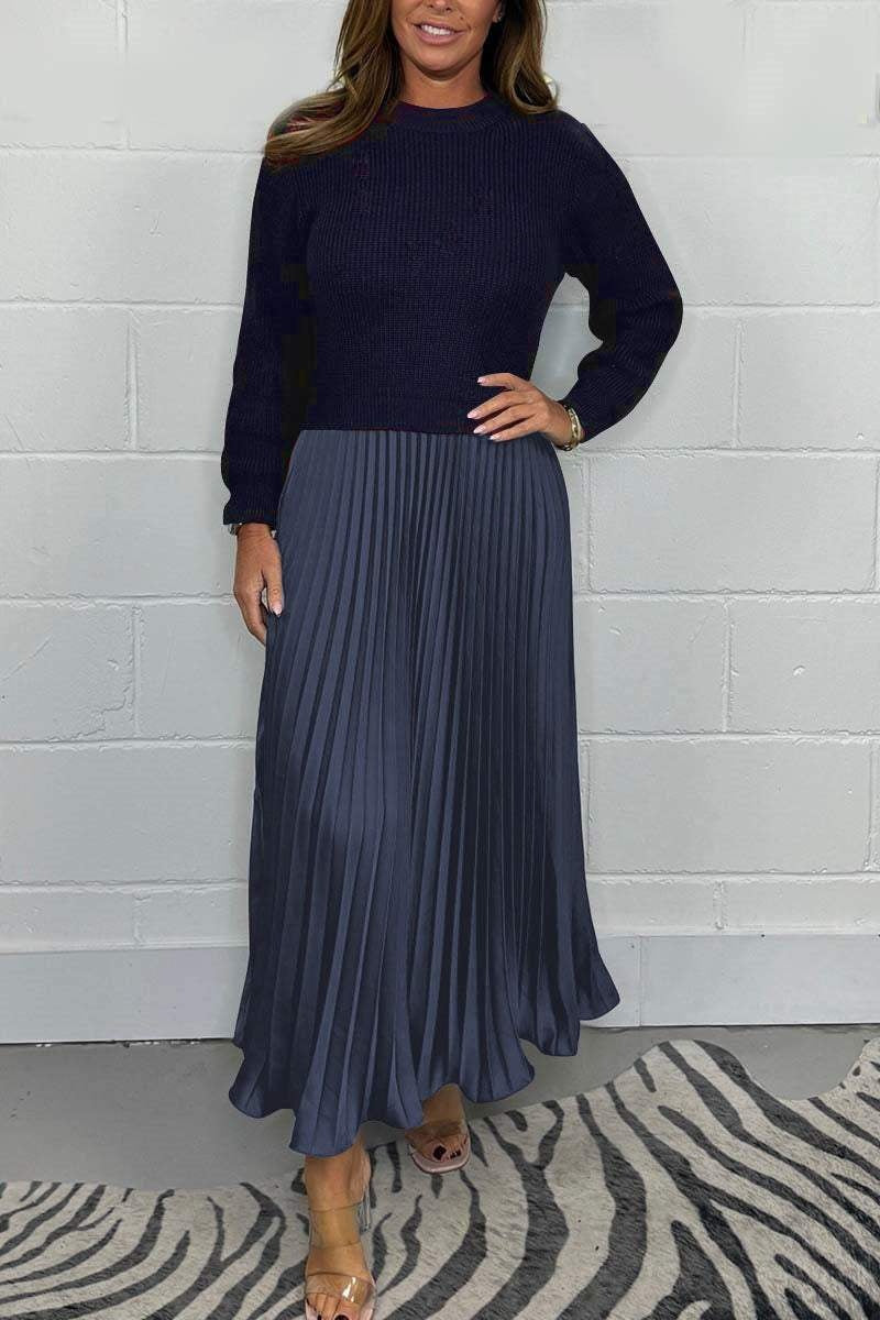 Elegant dames set met plissé rok en fijngebreide trui
