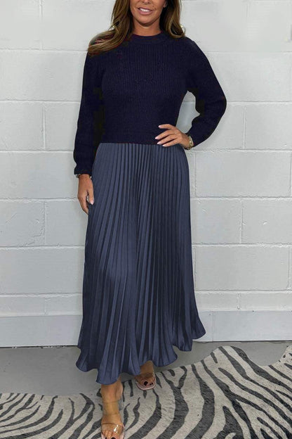 Elegant dames set met plissé rok en fijngebreide trui