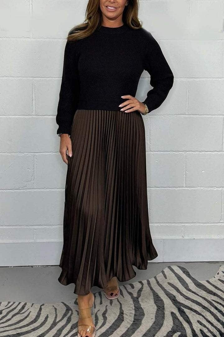 Elegant dames set met plissé rok en fijngebreide trui