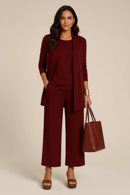 Elegant driedelig damespak met blazer en wijde pantalon - Camille
