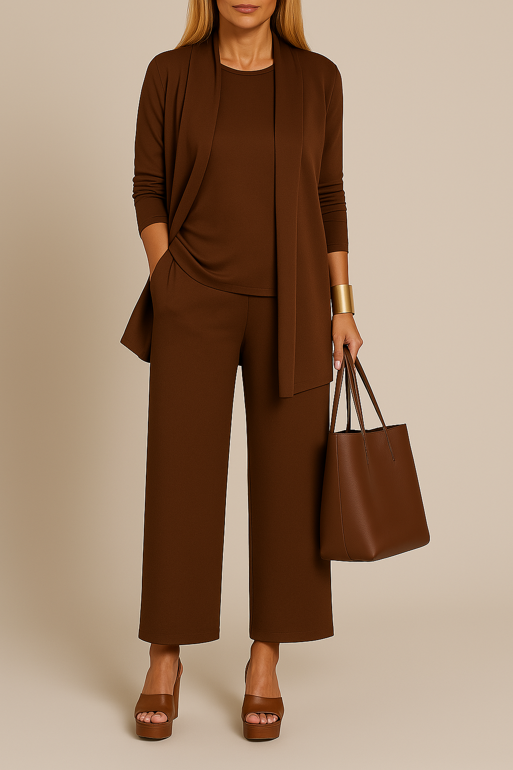 Elegant driedelig damespak met blazer en wijde pantalon - Camille