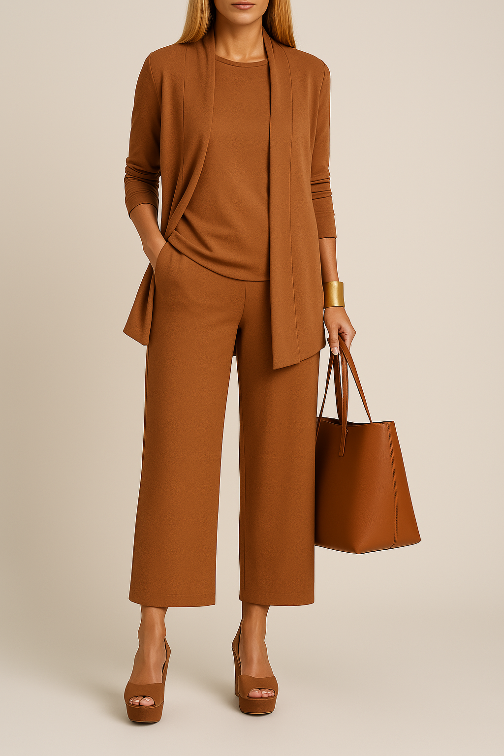 Elegant driedelig damespak met blazer en wijde pantalon - Camille