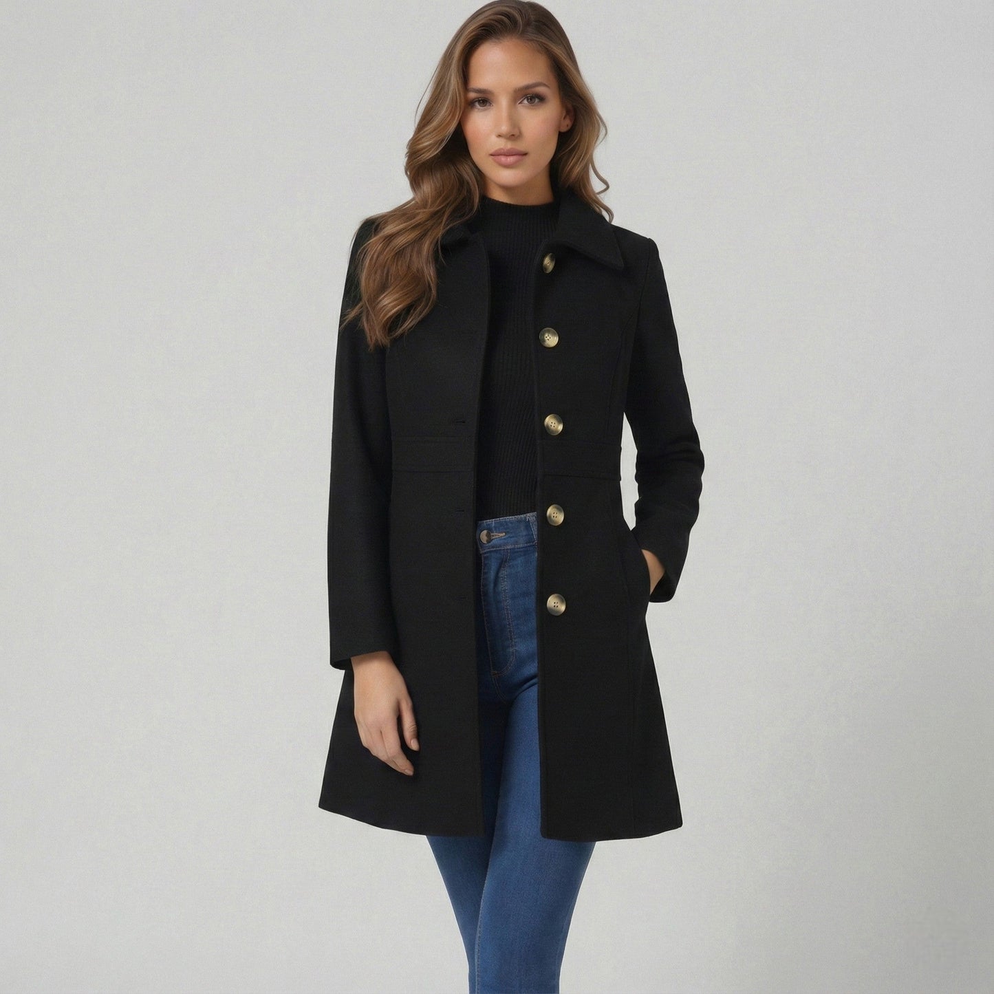 Elegante A-lijn damesmantel met knoopsluiting – Josephine