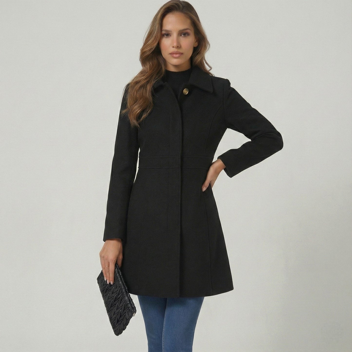 Elegante A-lijn damesmantel met knoopsluiting – Josephine