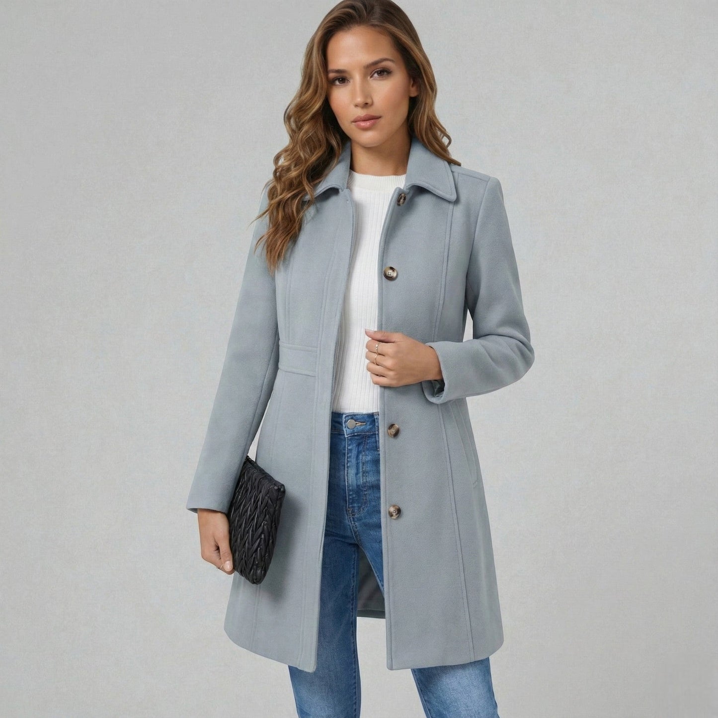 Elegante A-lijn damesmantel met knoopsluiting – Josephine