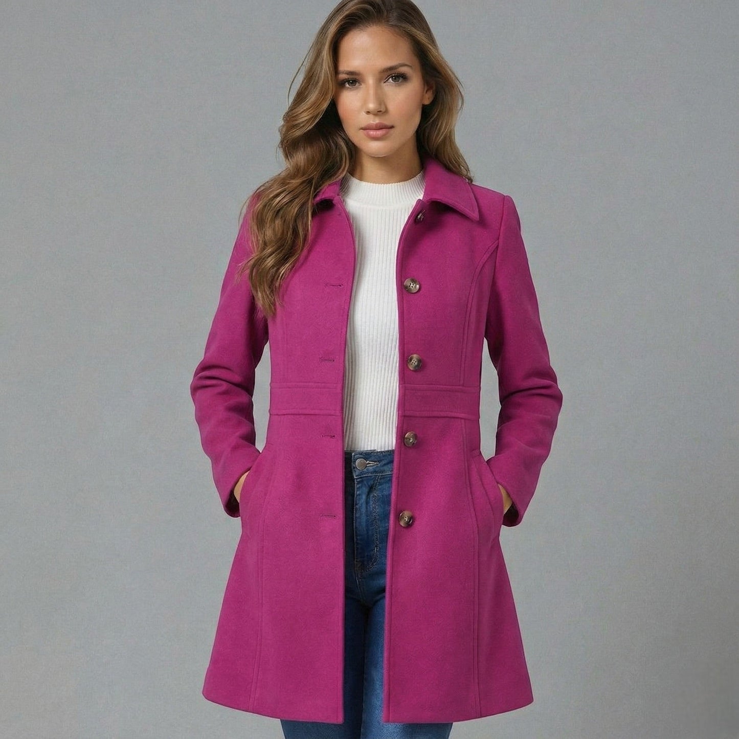 Elegante A-lijn damesmantel met knoopsluiting – Josephine