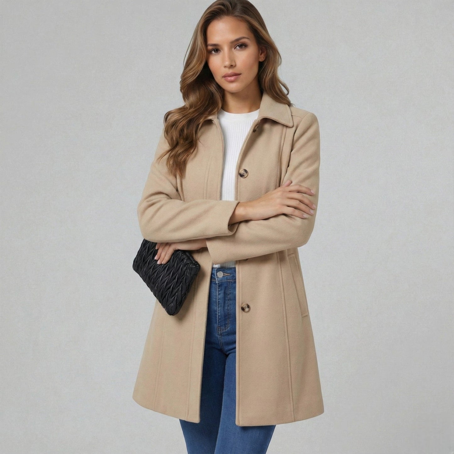 Elegante A-lijn damesmantel met knoopsluiting – Josephine
