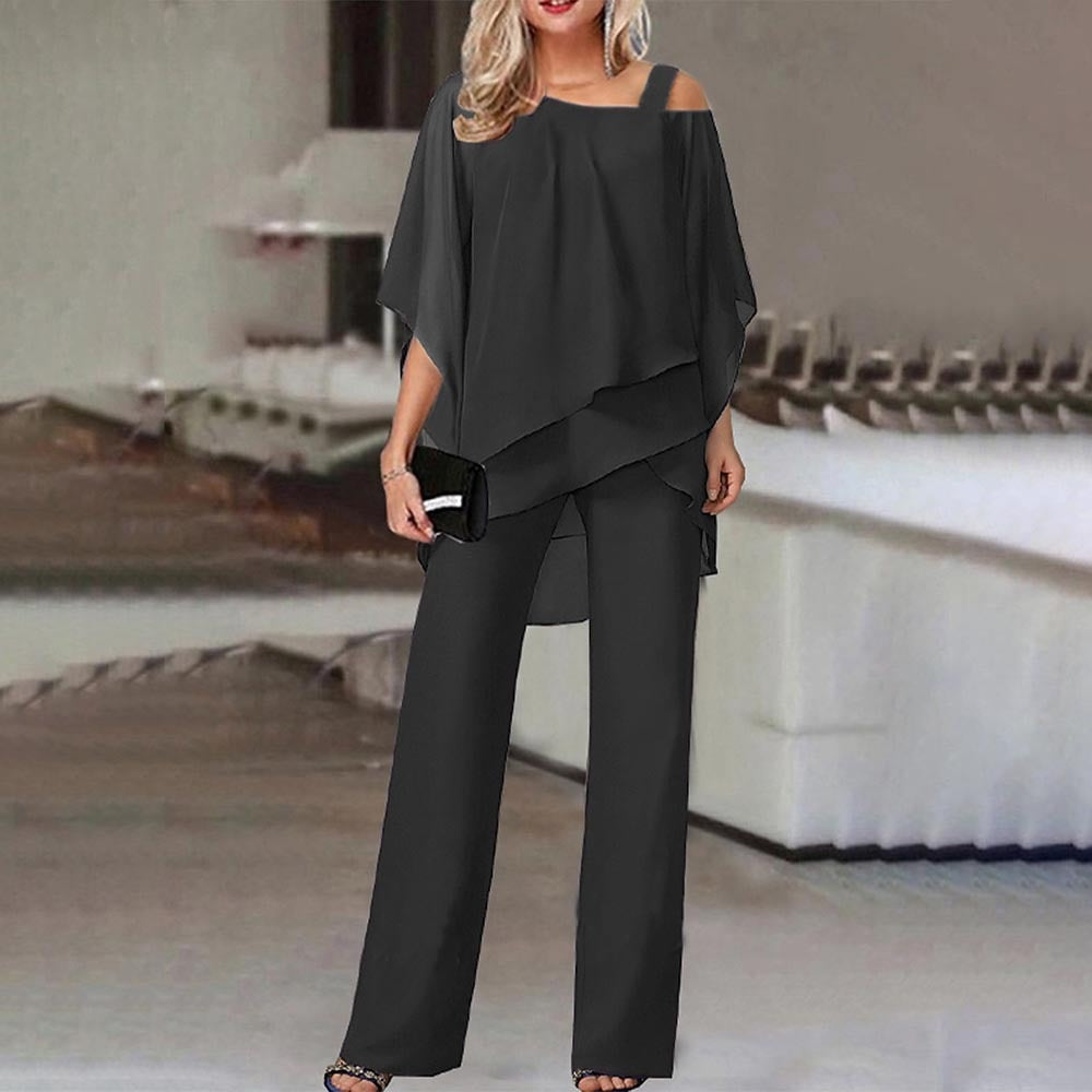Elegante Dames Twee-delige Set met Koude Schouders en Vloeiende Stof