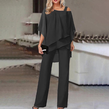 Elegante Dames Twee-delige Set met Koude Schouders en Vloeiende Stof