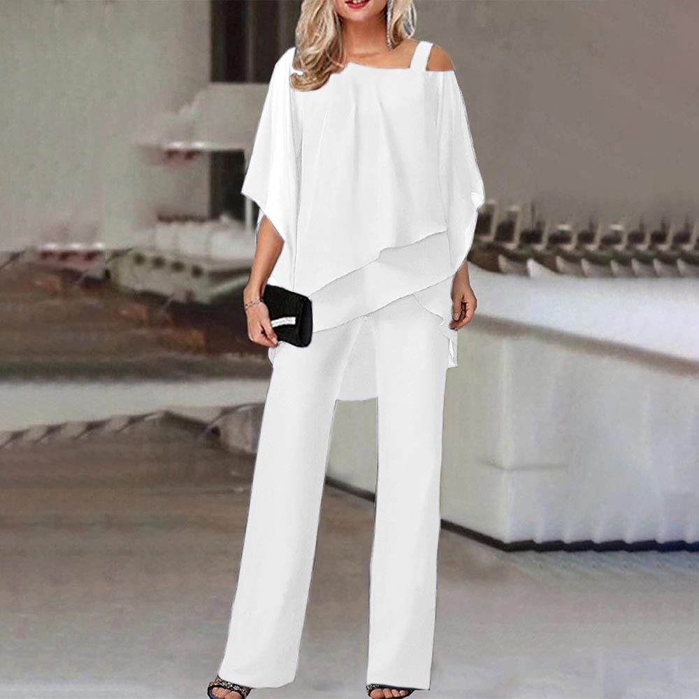 Elegante Dames Twee-delige Set met Koude Schouders en Vloeiende Stof