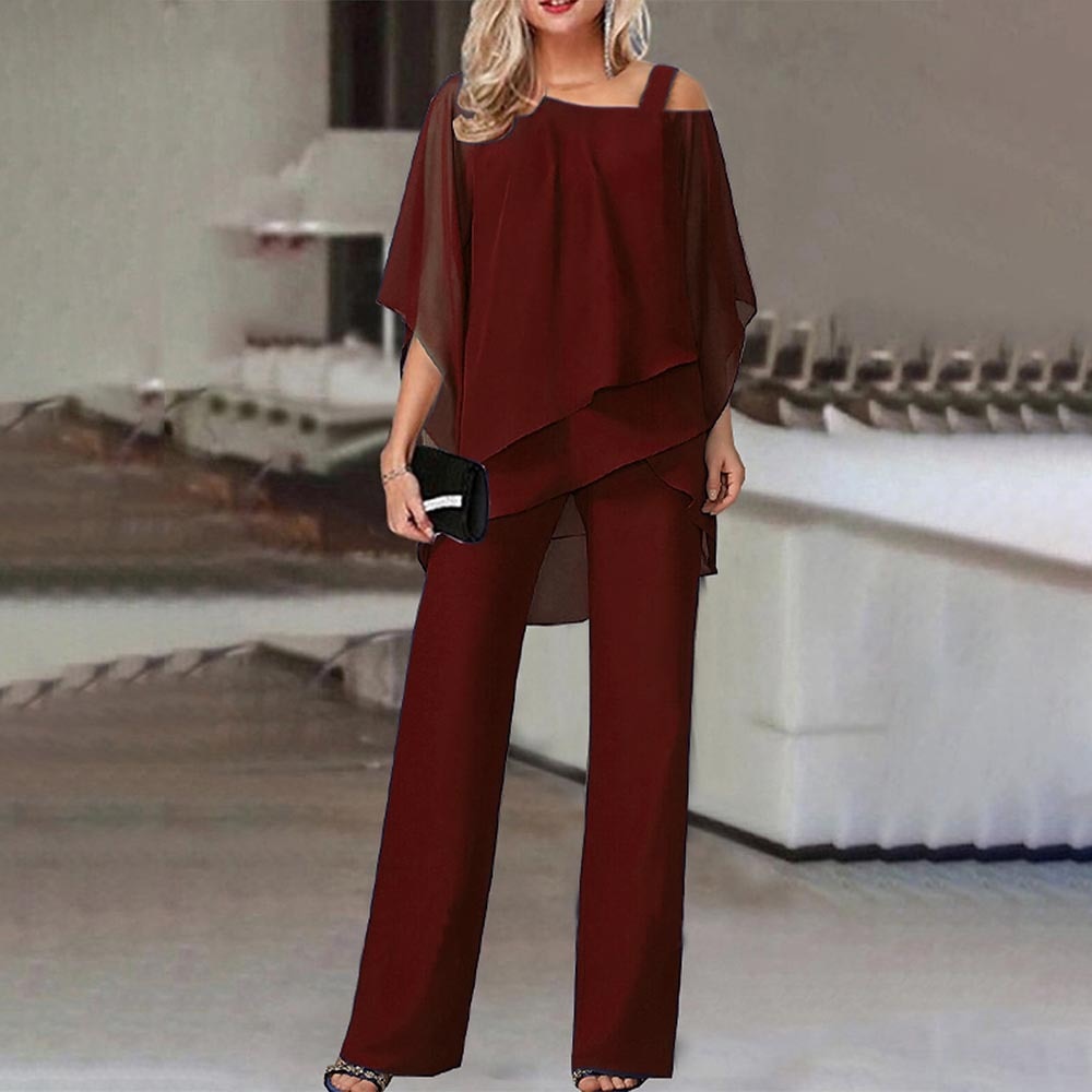 Elegante Dames Twee-delige Set met Koude Schouders en Vloeiende Stof