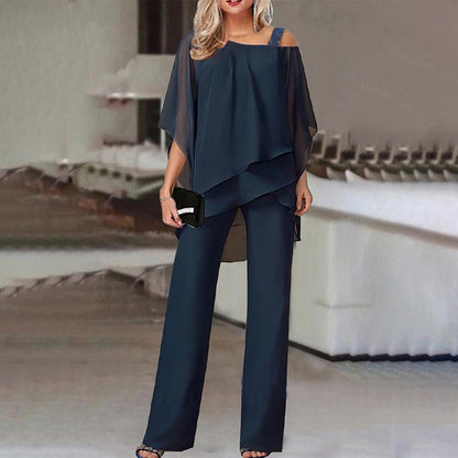 Elegante Dames Twee-delige Set met Koude Schouders en Vloeiende Stof