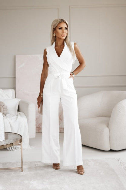 Elegante Jumpsuit met open hals en Wijde Pijpen