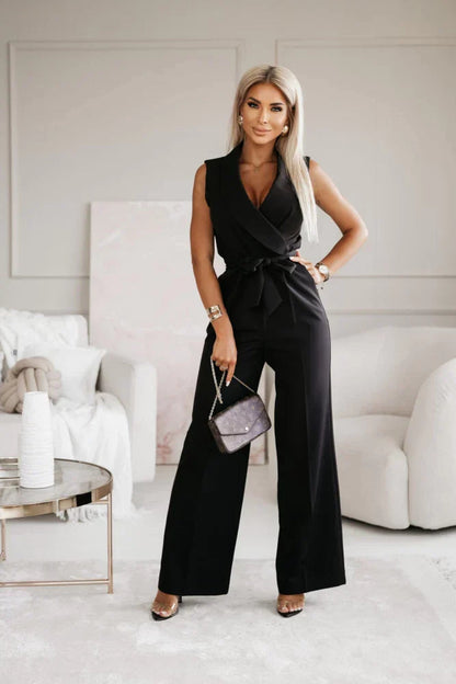 Elegante Jumpsuit met open hals en Wijde Pijpen