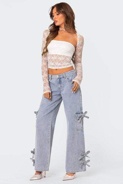 Elegante Tweedelige Kanten Top met Verfijnde Details en Ademend Comfort