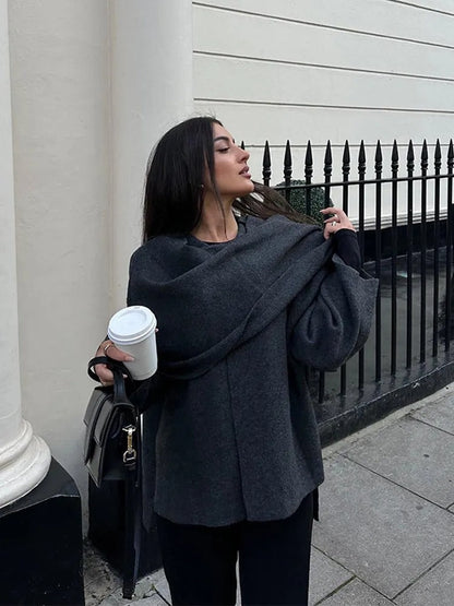 Elegante cape mantel met sjaalkraag en losse pasvorm voor dames