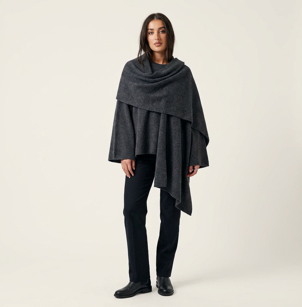 Elegante cape mantel met sjaalkraag en losse pasvorm voor dames