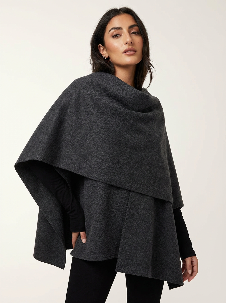 Elegante cape mantel met sjaalkraag en losse pasvorm voor dames