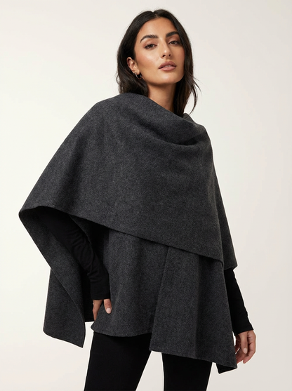 Elegante cape mantel met sjaalkraag en losse pasvorm voor dames